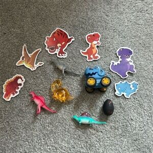 Dinosaur Toy Set with Stickers, Mini Figures & Car for Kids 3+
